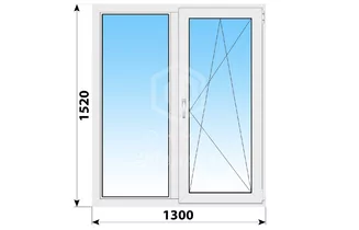 Двухстворчатое пластиковое окно 1300x1520 Г-ПО